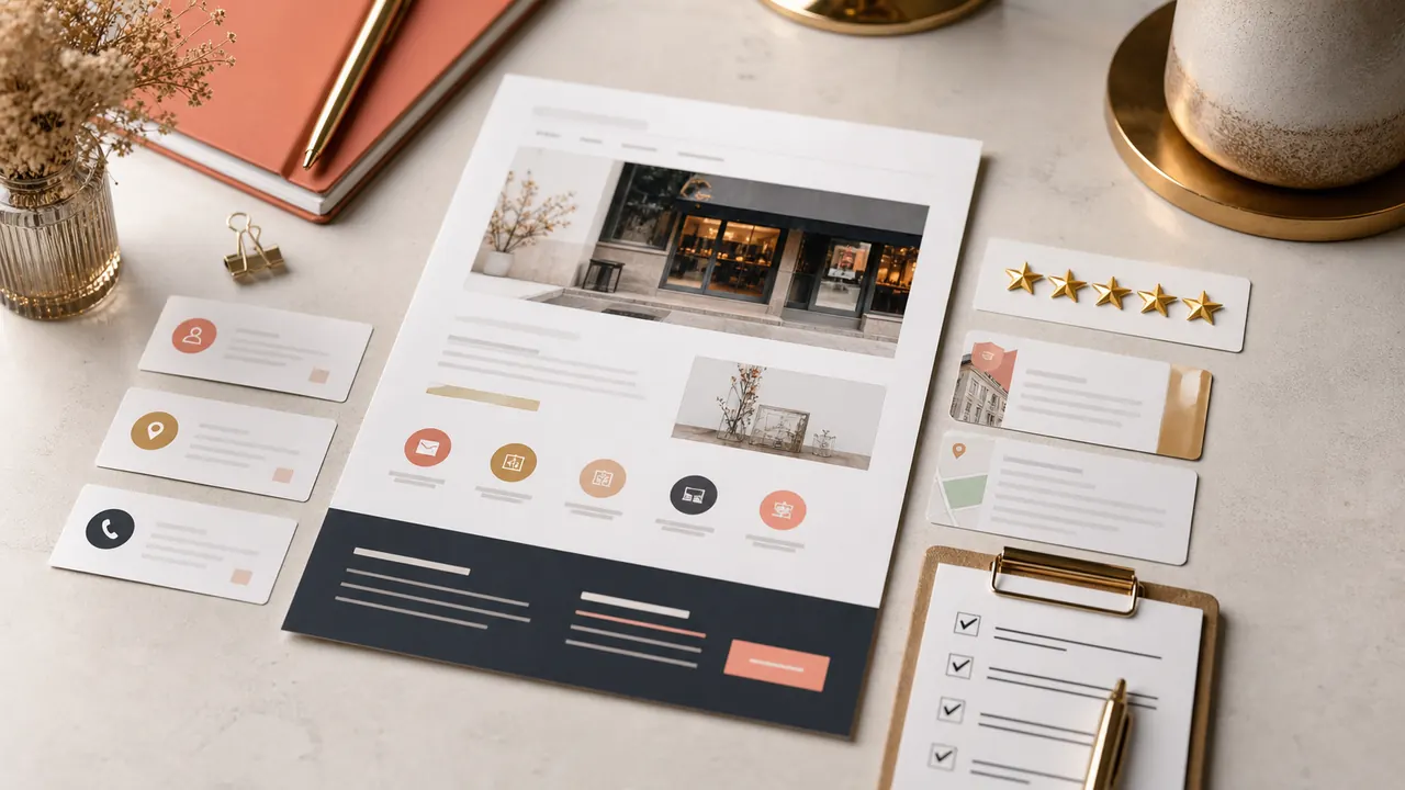 Public business profile materials arranged for a consistency review